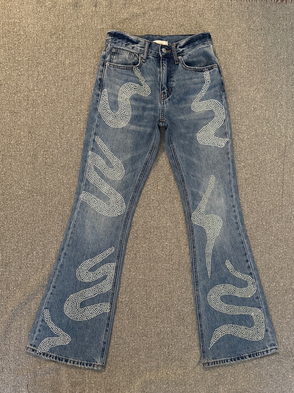 BDG 90’s Bootcut Flared mid-rise Jeans with Rhinestone embellished Size 0 Y2K